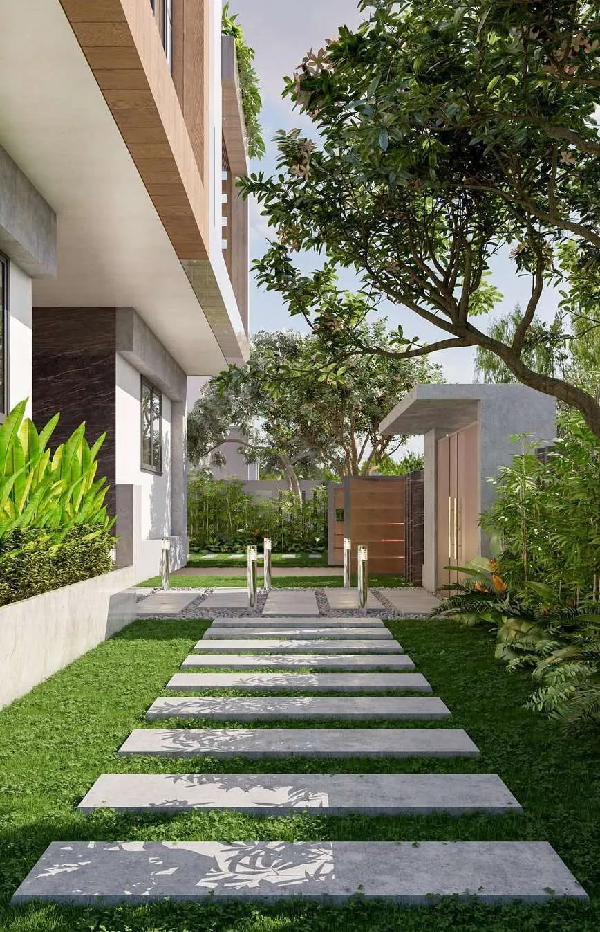 مدخل وممر حديقة — تنسيق الموقع — تصور تصميمي 2